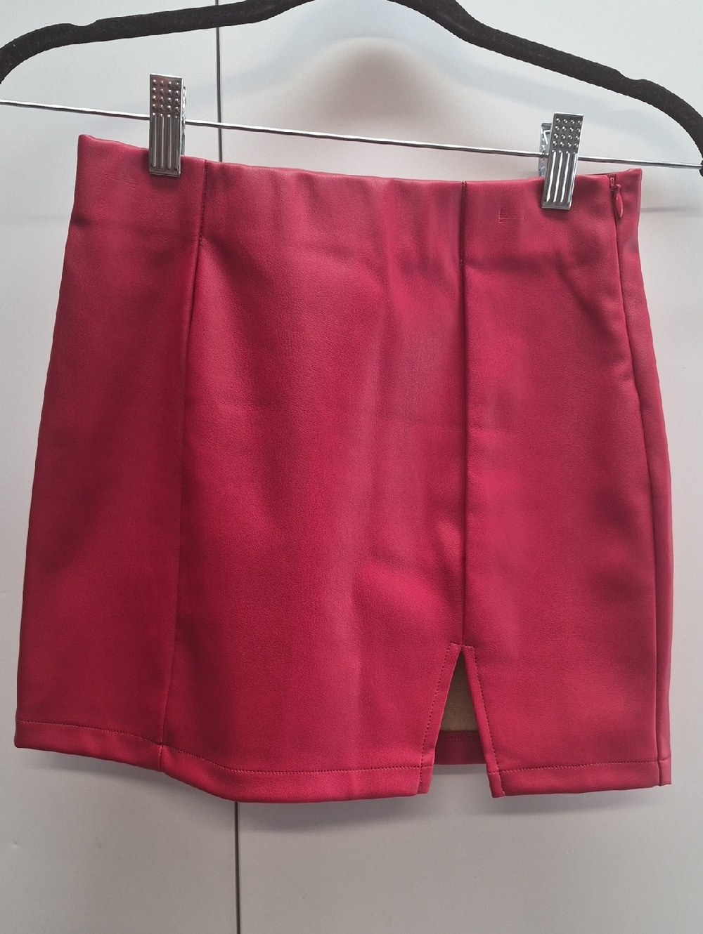 Women’s Red Mini Skirt with Front Vent